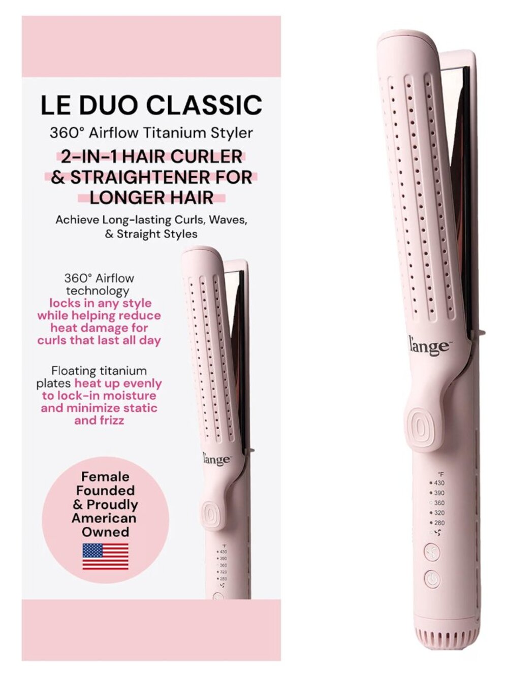 Le Duo Grande 360 Airflow Styler Titanium Plates Curl Straighten Hair Tool
